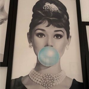 Black and White Portrait with Blue Bubblegum